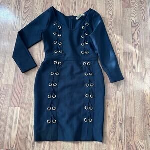 Hybrid & Co Black Midi  long sleeves L, rivets, laces Mob Wife New Year’s Eve